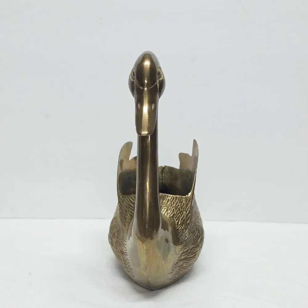 Vintage Cast Brass Swan Planter Mid-Century MCM 10 Inches Tall Made In Korea